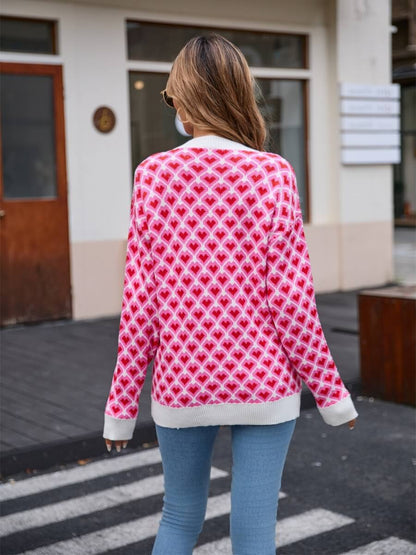 Lots to Love Check Heart Sweater - Pink