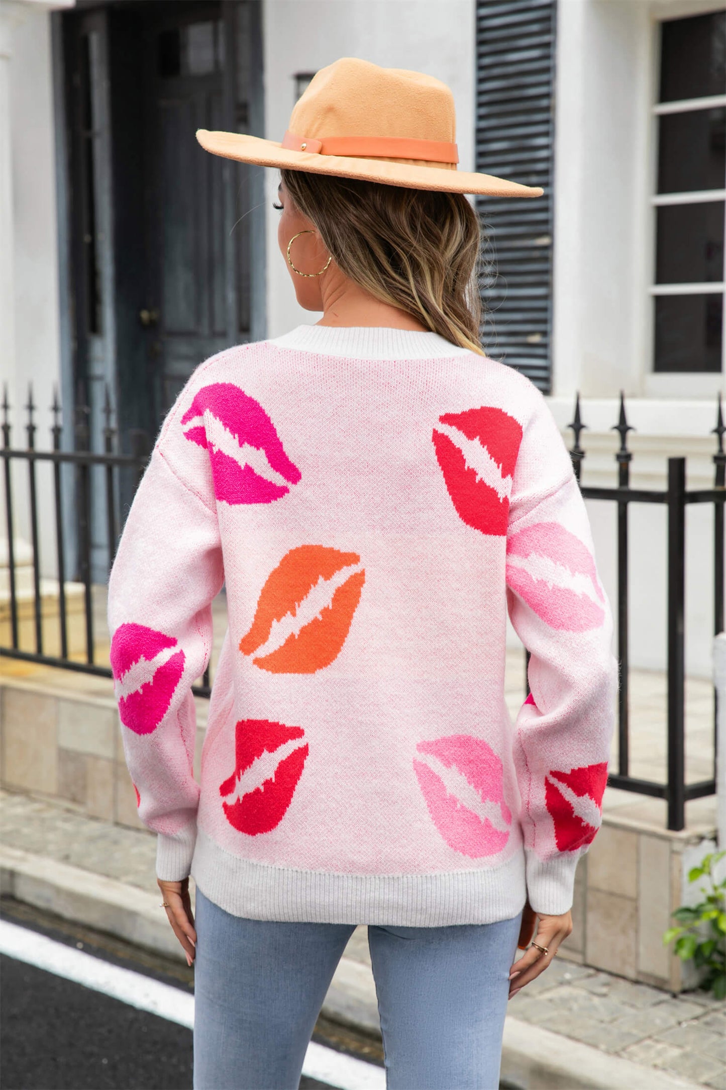 Valentine Kiss Knit Sweater - Pink