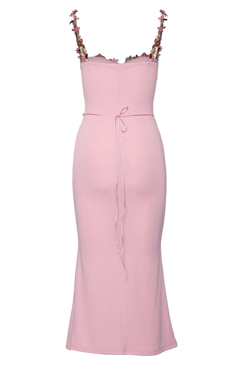 Brenda Embroidered Lace-up Midi Dress