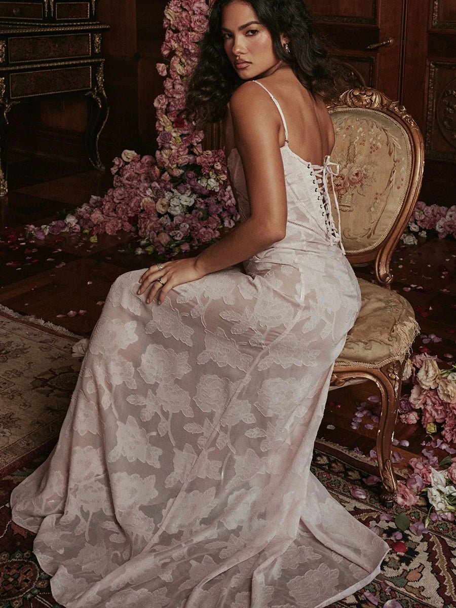 Pink Lady's Dream: Enchanted Lace Corset Back Long Dress