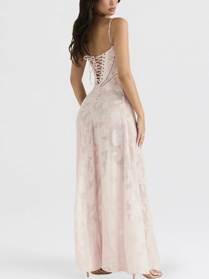 Pink Lady's Dream: Enchanted Lace Corset Back Long Dress