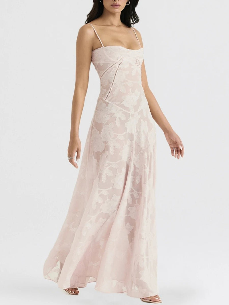 Pink Lady's Dream: Enchanted Lace Corset Back Long Dress