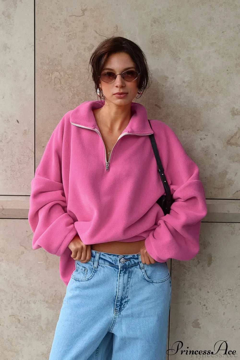 Pink Polar Fleece Loose Thickened Sweatshirt