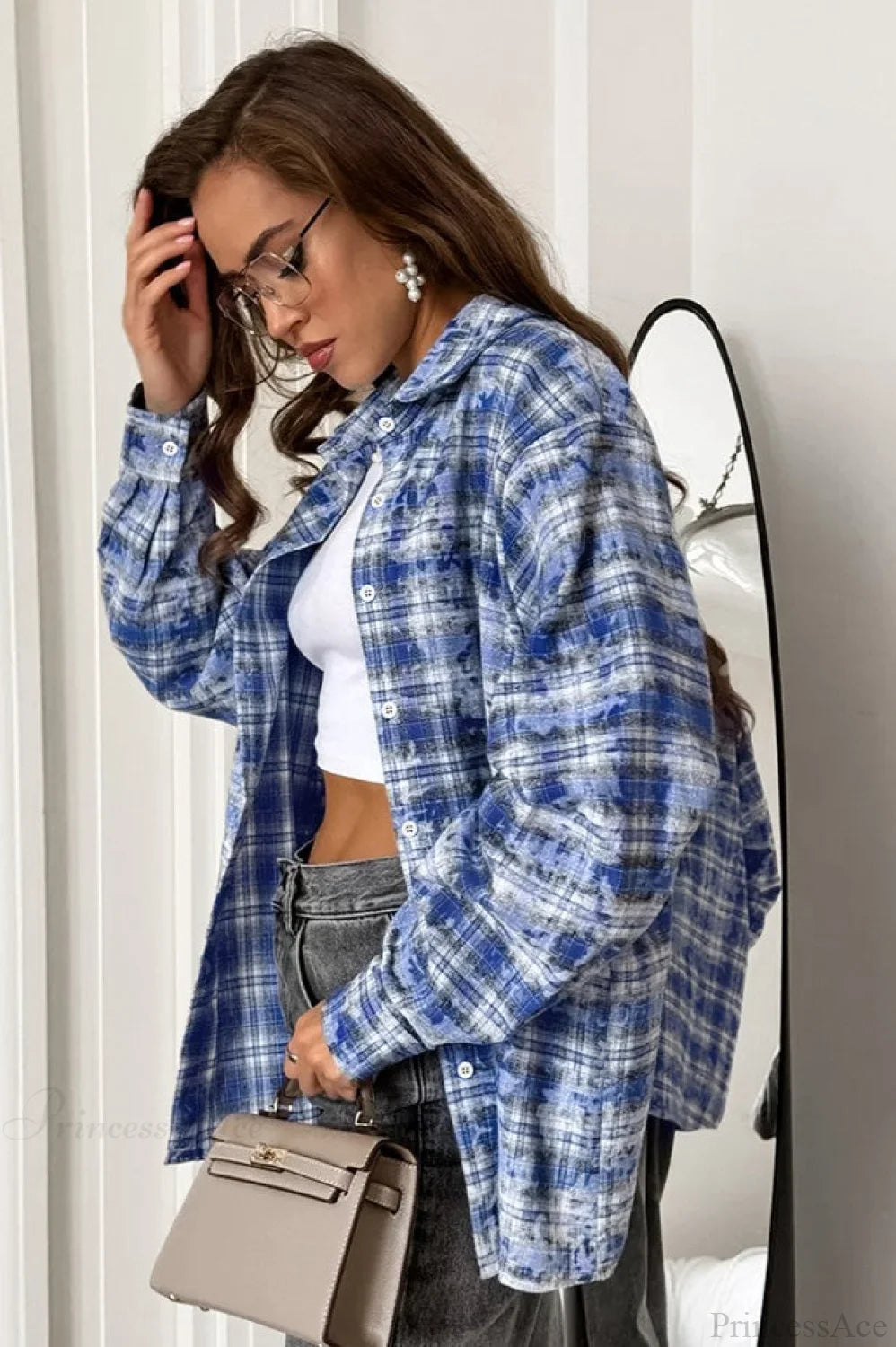 Plaid Long Sleeve Loose Blouse