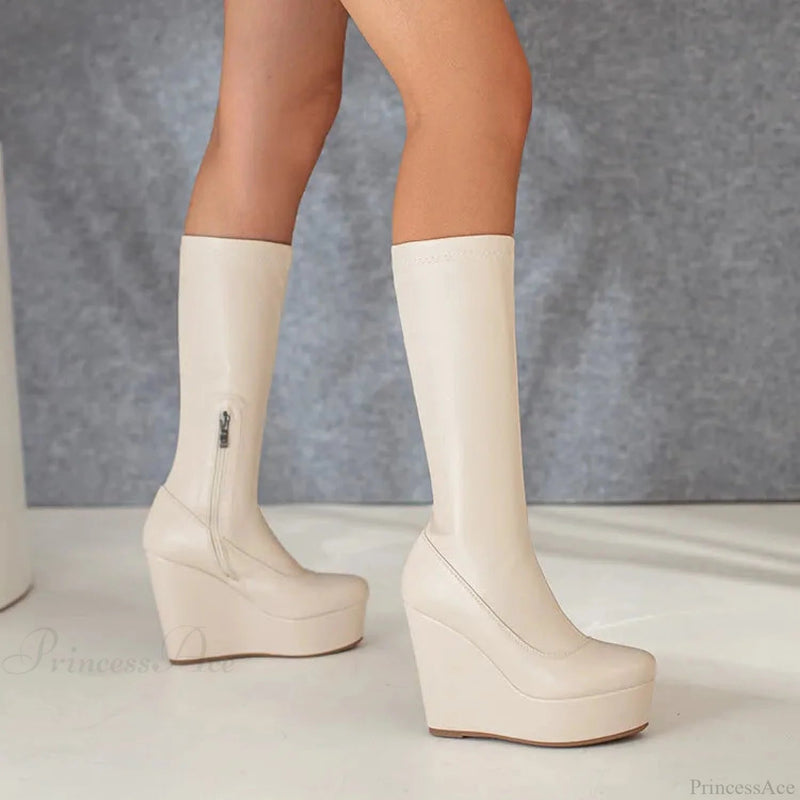 Platform Ramps Mid Calf Gothic Informal Boot