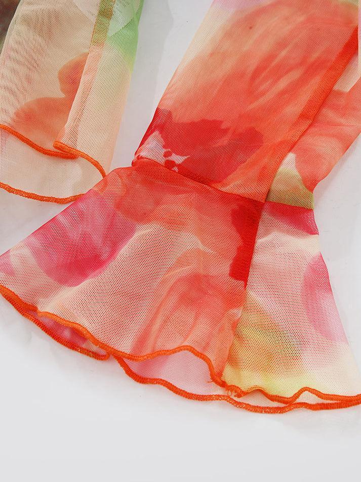 Red Plunge V Neck Chiffon Blouse