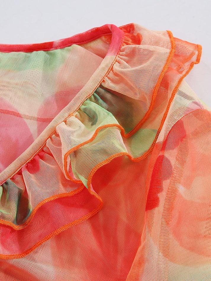 Red Plunge V Neck Chiffon Blouse