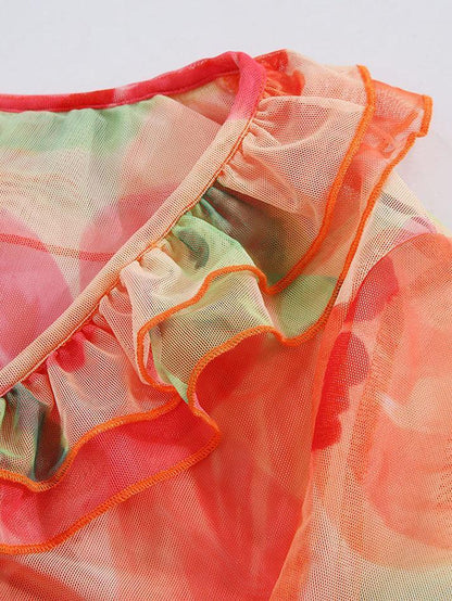 Red Plunge V Neck Chiffon Blouse