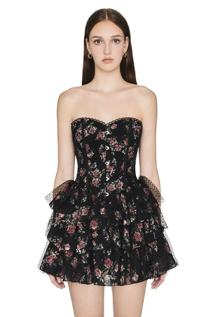Lace Polka Dot Mesh Corset Mini Dress