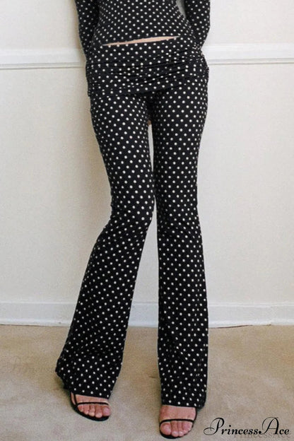 Polka Dot Off-shoulder Long Sleeve Flare Two Piece Set