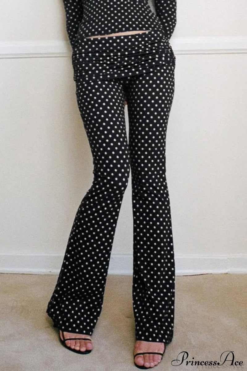 Polka Dot Off-shoulder Long Sleeve Flare Two Piece Set