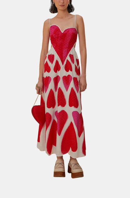 Printed Hearts Off-white Straps Maxi Dress - Flirty Valentine's Day Look
