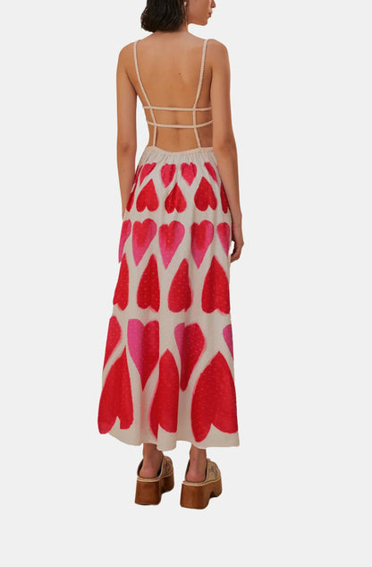 Printed Hearts Off-white Straps Maxi Dress - Flirty Valentine's Day Look