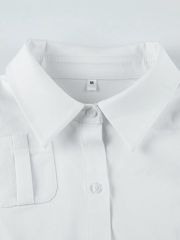 White Button Front Pocket Blouse