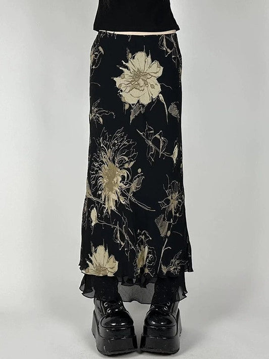 Print Low Waist Maxi Skirt