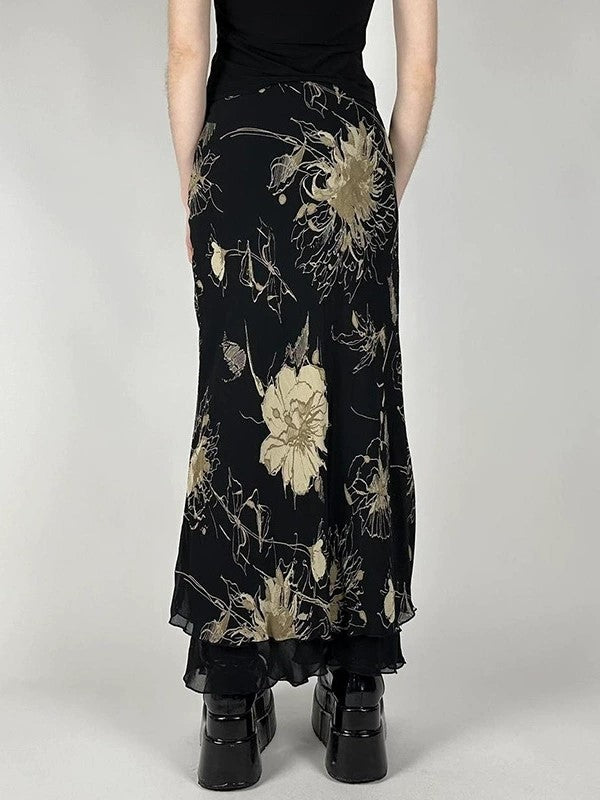 Print Low Waist Maxi Skirt