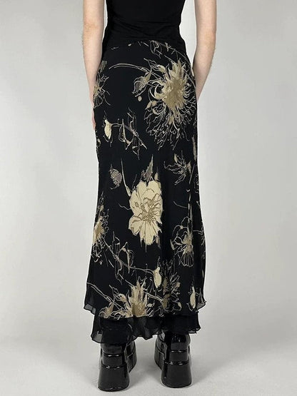 Print Low Waist Maxi Skirt