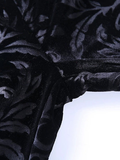 Black Embossed Velour Flare Pants