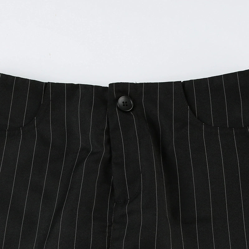 Black Striped Low Waist Mini Skirt