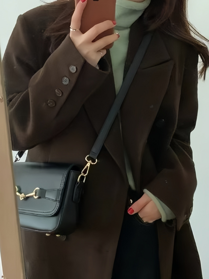 Brown Long Coat With Lapel Collar