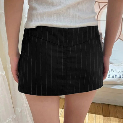 Black Striped Low Waist Mini Skirt