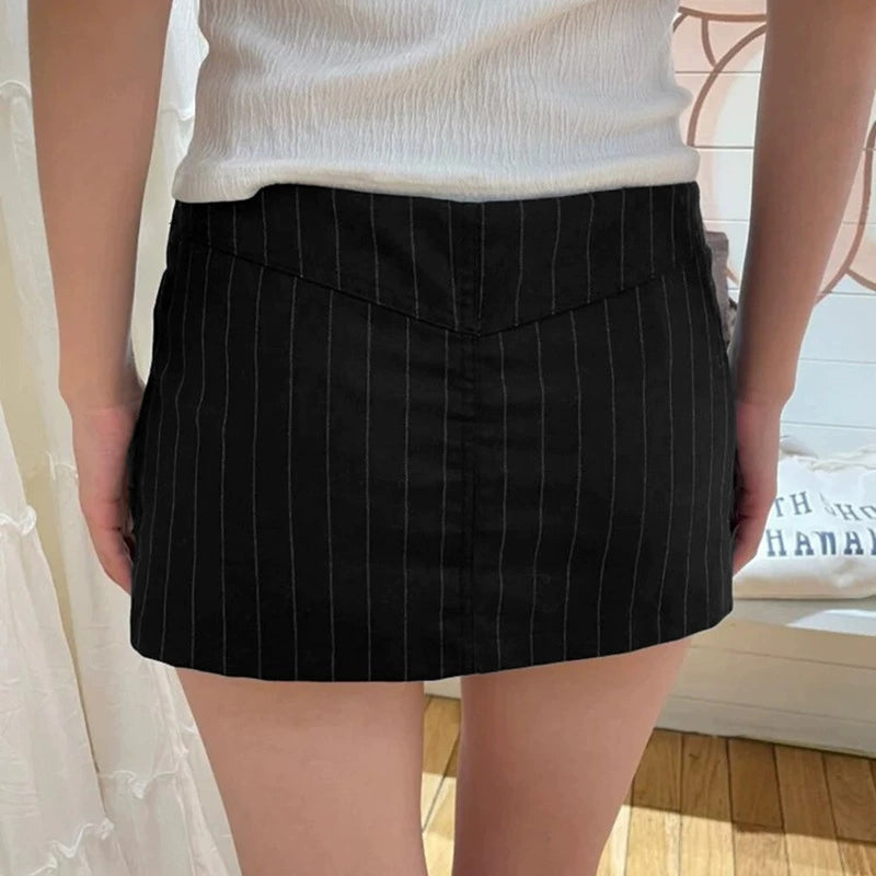 Black Striped Low Waist Mini Skirt
