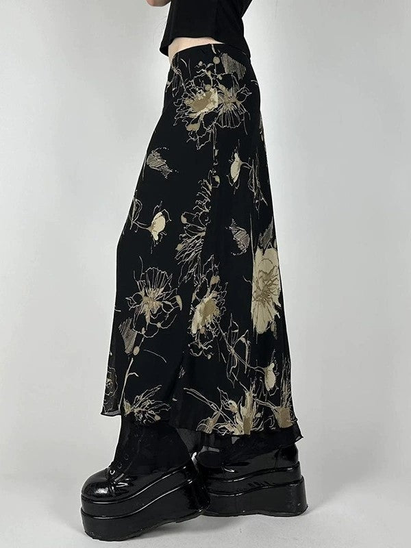 Print Low Waist Maxi Skirt
