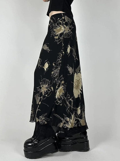 Print Low Waist Maxi Skirt