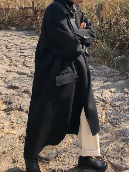 Black Double Breasted Long Coat