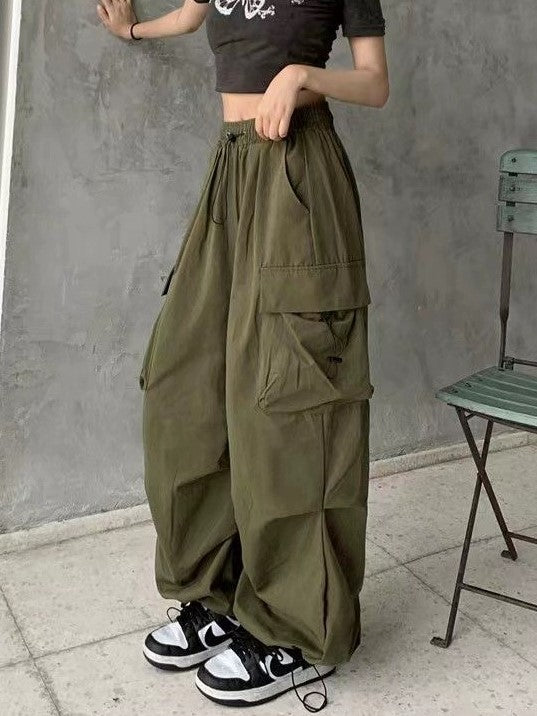 Y2k Drawstring Baggy Parachute Cargo Pants