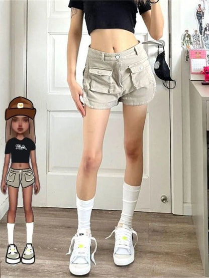 Apricot Pocket Split Denim Cargo Shorts