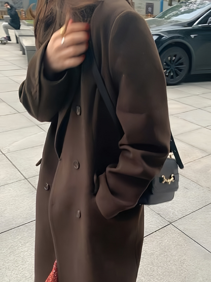 Brown Long Coat With Lapel Collar