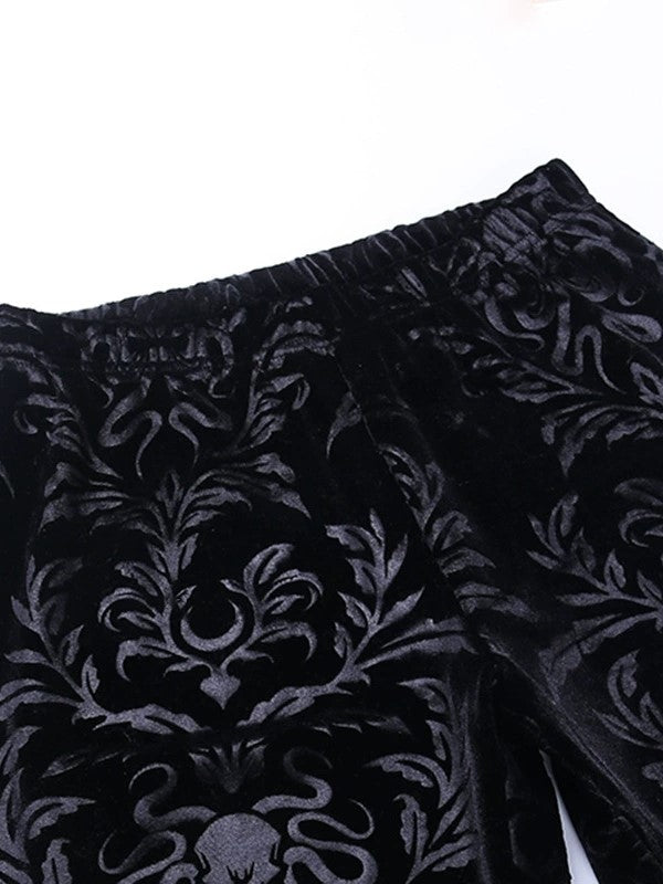 Black Embossed Velour Flare Pants