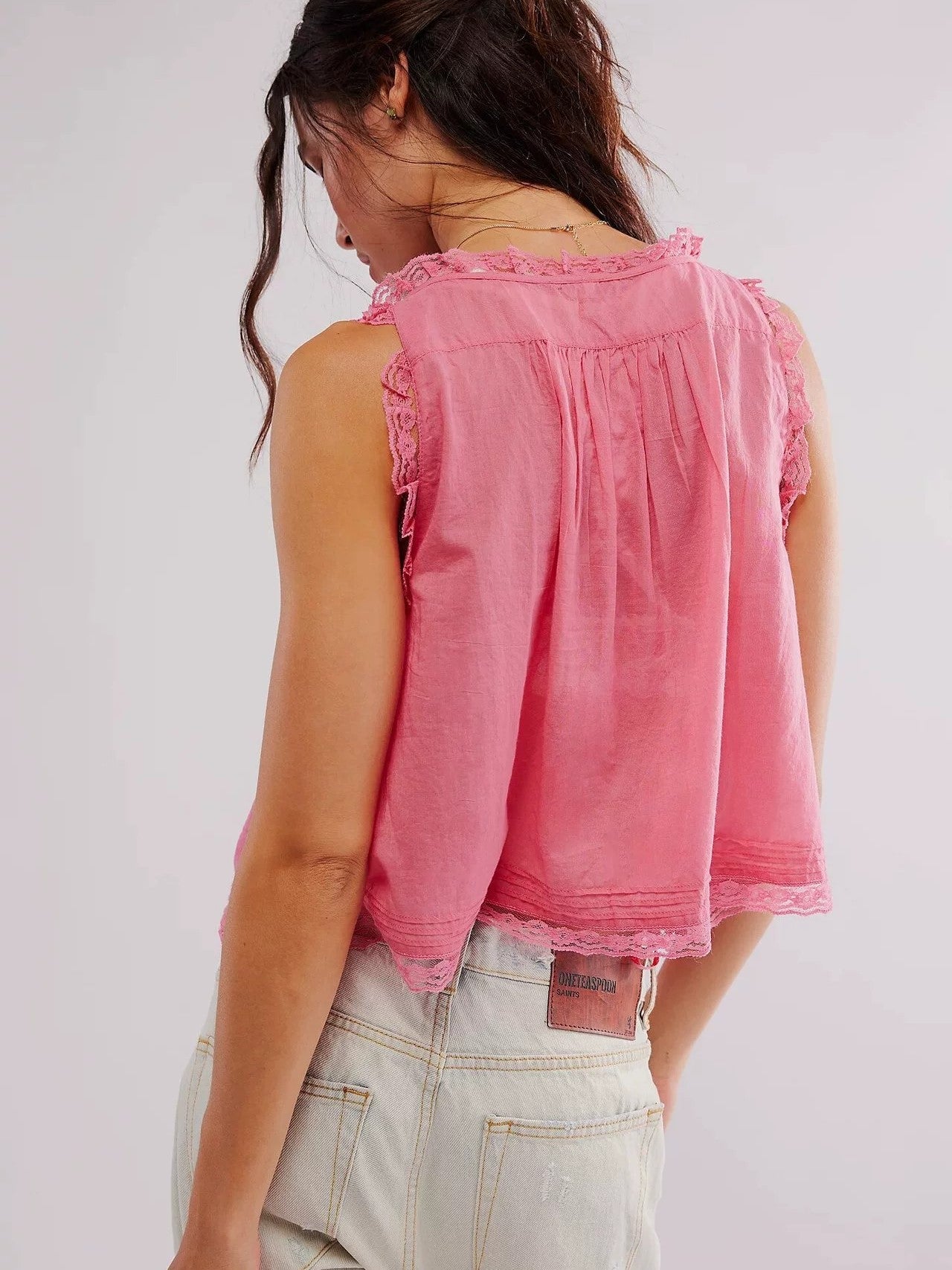 Color Hollow Out Ruffle Cardigan Tank Top