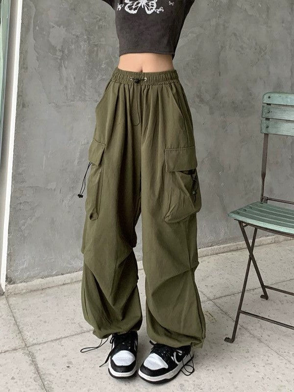 Y2k Drawstring Baggy Parachute Cargo Pants