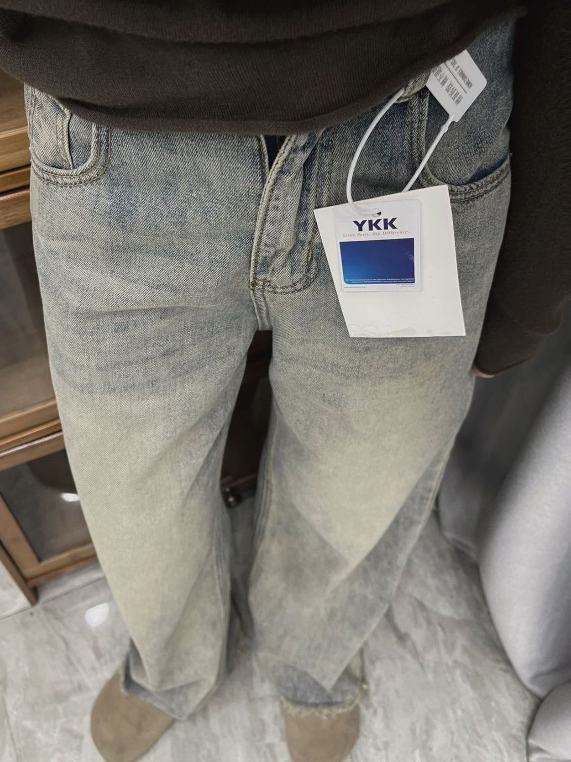 Light Faded Effect Raw Edge Boyfriend Pants