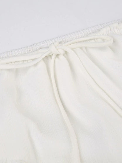 Split Lace Up Ruffle Patchwork Maxi Skirt