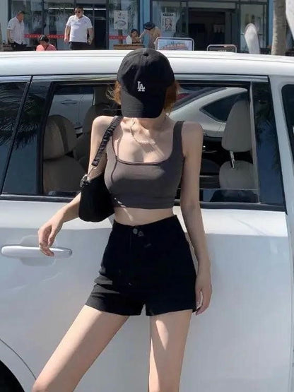 Black High Rise Denim Shorts