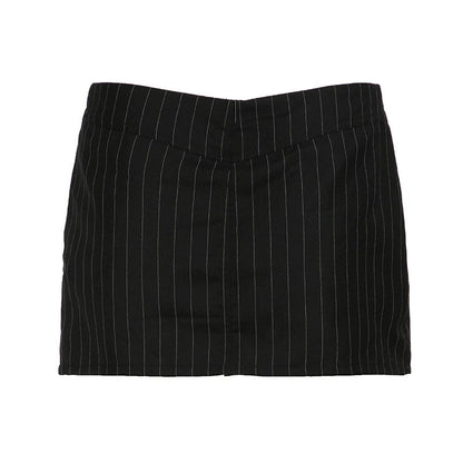 Black Striped Low Waist Mini Skirt
