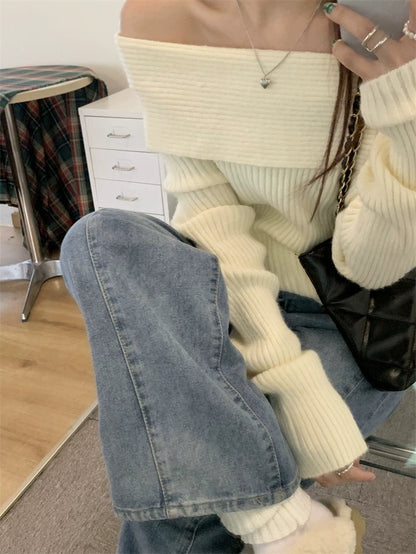 Color Off Shoulder Sweater