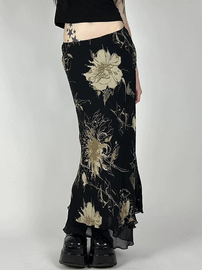 Print Low Waist Maxi Skirt