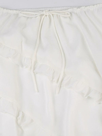 Split Lace Up Ruffle Patchwork Maxi Skirt