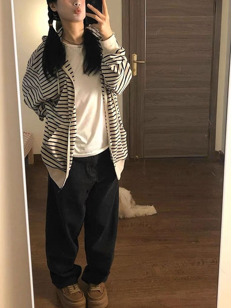 Stripe Zipper Cardigan Hoodie