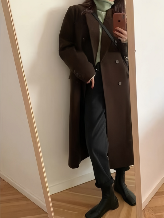 Brown Long Coat With Lapel Collar