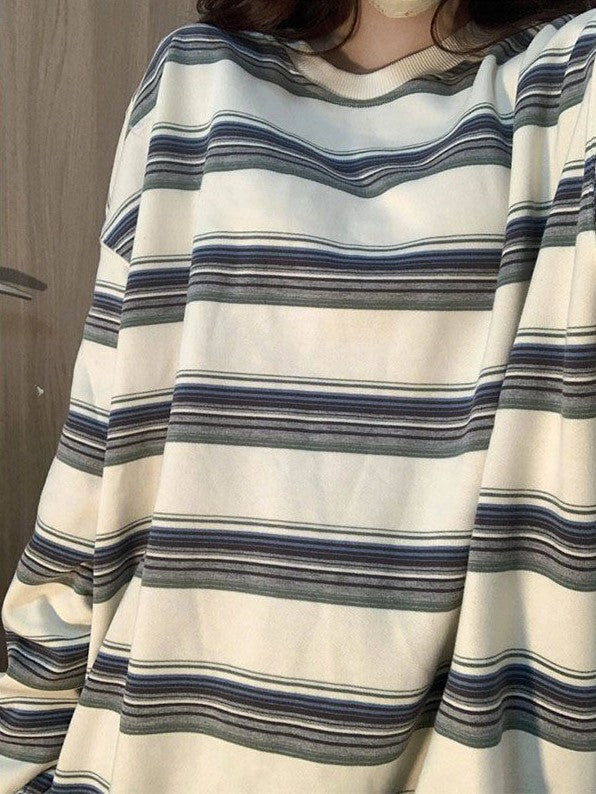 White Oversized Stripe Long Sleeve Sweatshirt