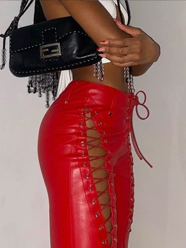 Cutout Detail Pu Leather Pants