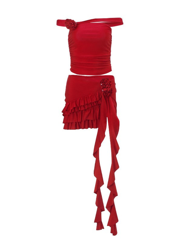 Red Y2k Flower Decoration Two Piece Set