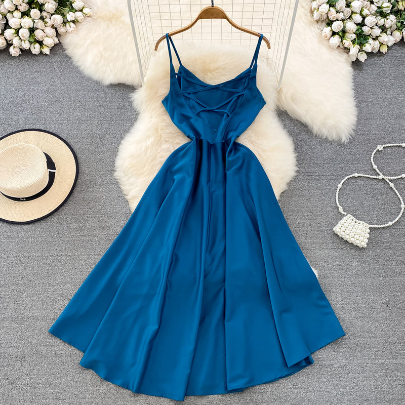 Simple V-neck Long Dresses, A-line Spaghetti Straps Party Dresses P277
