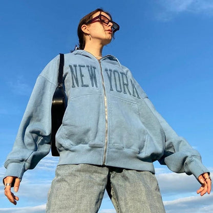 Embroid Zip Up Hoodies