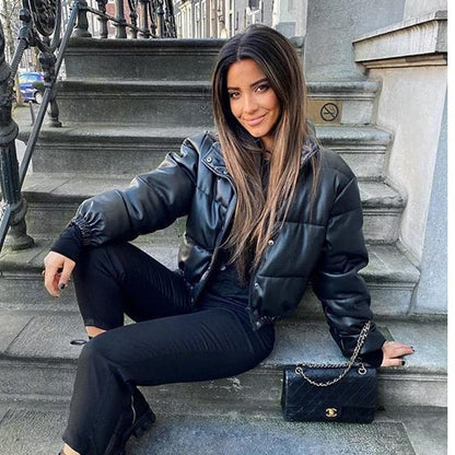 Thick Warm Short Black Pu Leather Coats